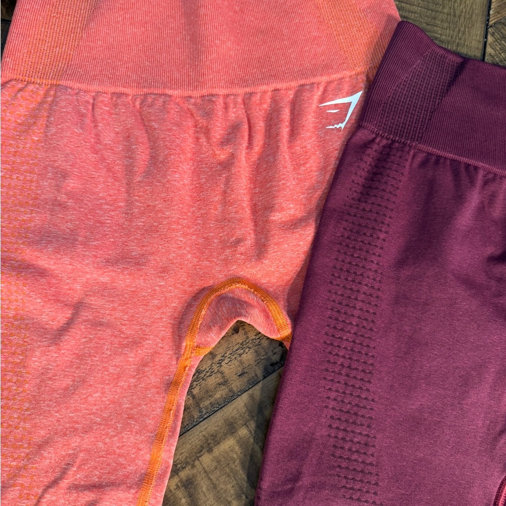 ☀️☀️☀️GYM SHARK Women’s Seamless Active Leggings - Maroon & Orange - Picture 6 of 10